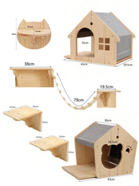 Cat Wall Shelves Climbing System, House & Bridge Set for Indoor Cats