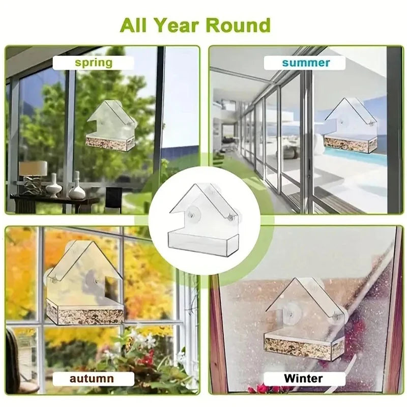 Bird Feeder for Windows 5.9", Clear Acrylic House with 3 Strong Suction Cups