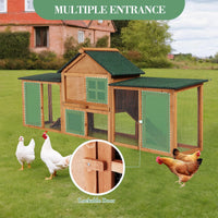 2-Story Rabbit Hutch 82.7", Outdoor Wood Cage with Double Side Runs, Pull-Out Tray, Ramps & Waterproof Roof