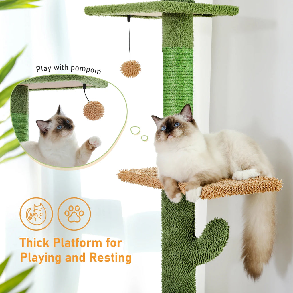 Cat Tree Cactus Floor to Ceiling 90"–108", 5 Levels with Sisal & Hammock