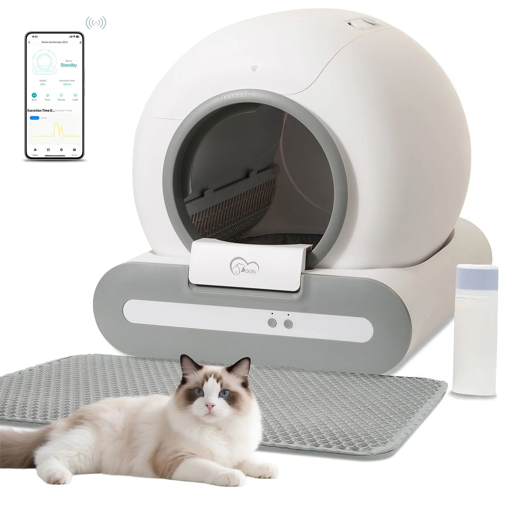 Automatic Litter Box 65L, Self-Cleaning Enclosed Drum with App Control & Low Entry