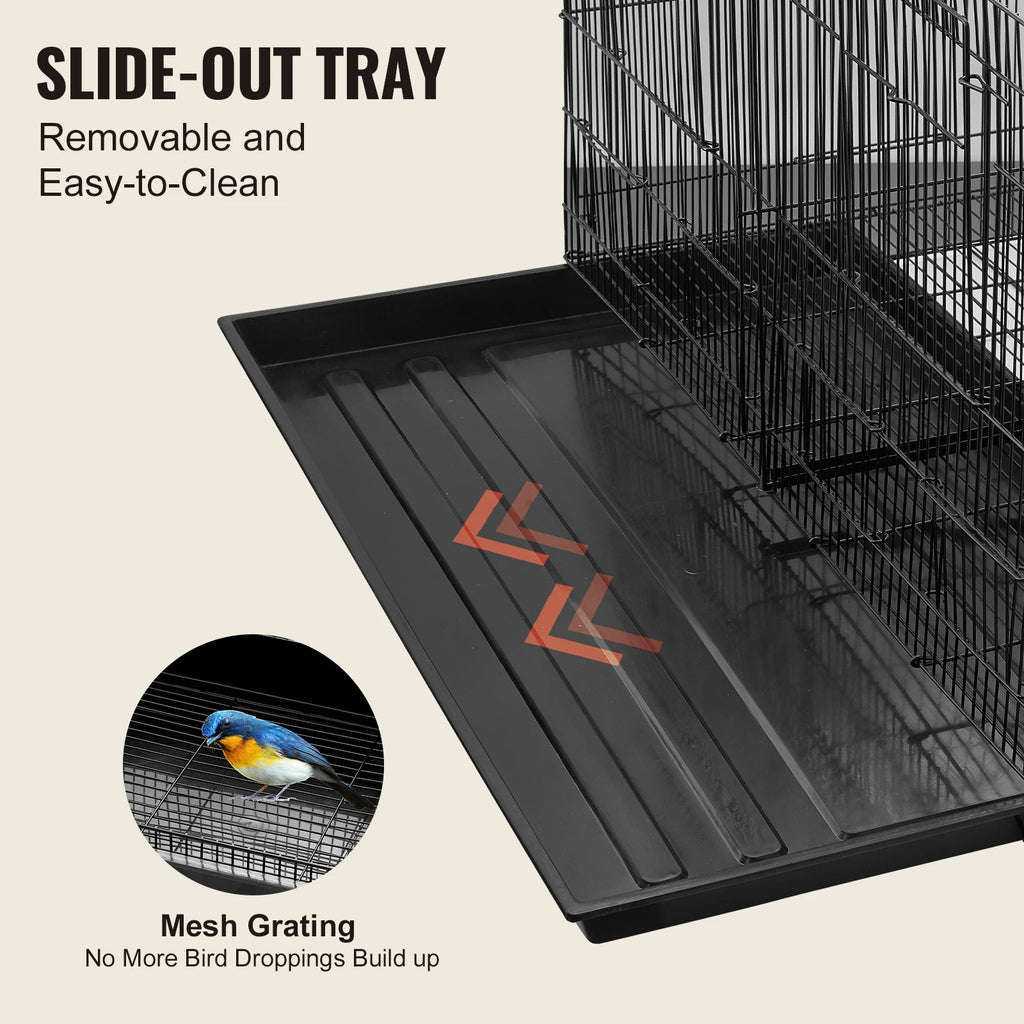Bird Cage 30", Stackable Steel Flight Cage with Side Carry Handles & Slide-Out Tray