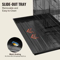 Bird Cage 30", Stackable Steel Flight Cage with Side Carry Handles & Slide-Out Tray