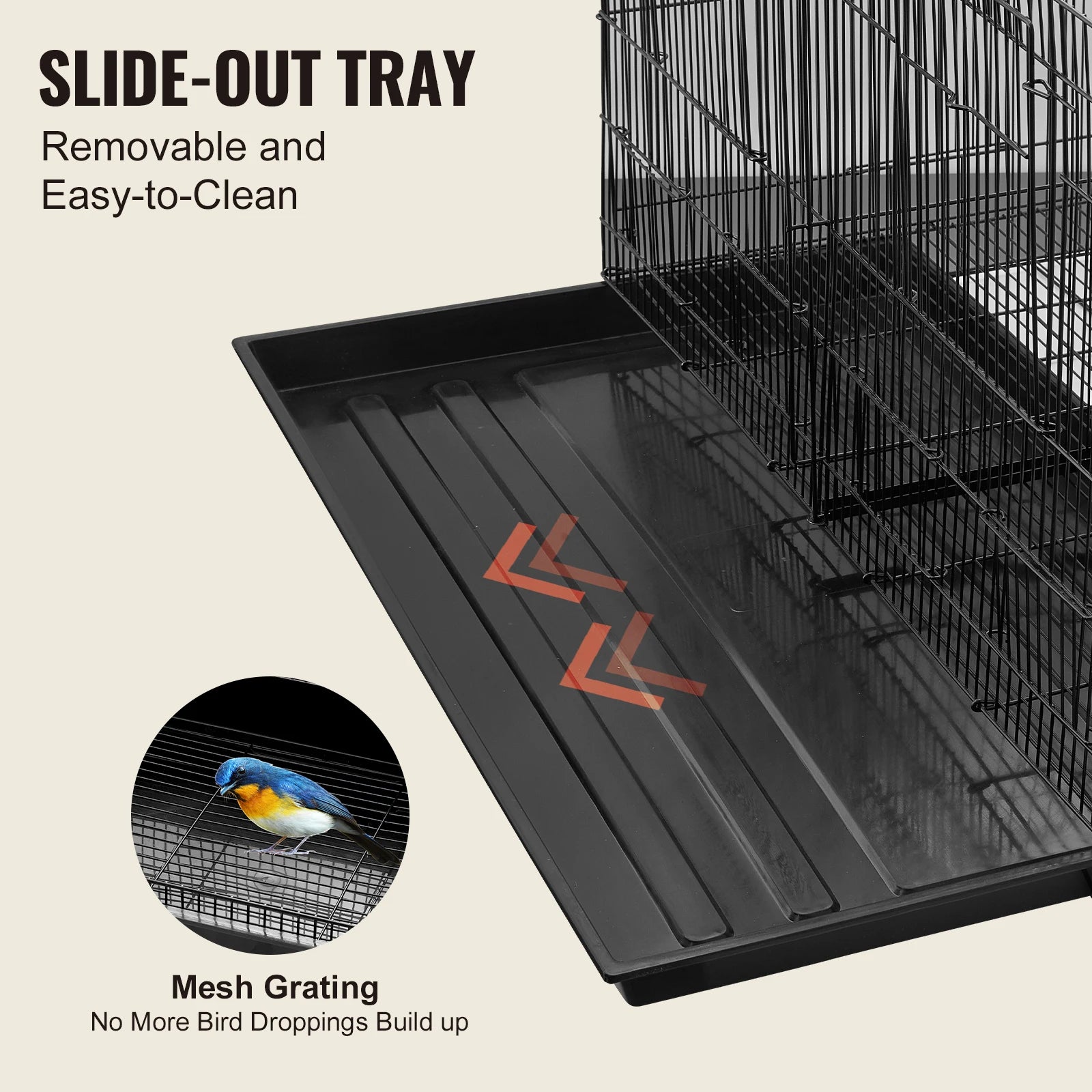 Bird Cage 30", Stackable Steel Flight Cage with Side Carry Handles & Slide-Out Tray