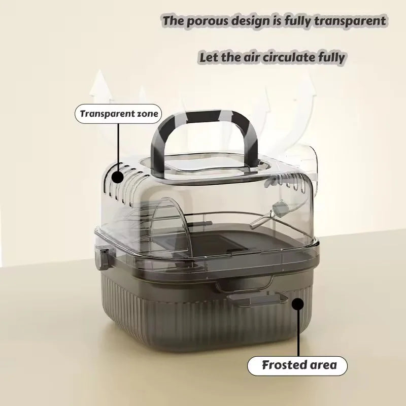 Portable Hamster Travel Carrier 8", Lightweight Breathable Carry Box with Handle & Water Bottle