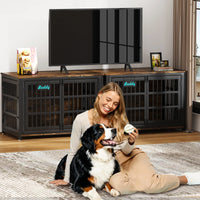 Dog Crate Furniture 41"–46", Heavy-Duty Metal & Wood with Double Doors, 6 Slide Locks & Locking Casters