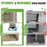 Outdoor Dog House 34", Fir Wood with Chew-Resistant Alloy Frame, Flip-Up Window & Removable Floor