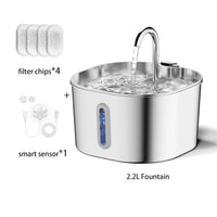 Cat Water Fountain 2.2L, Stainless Steel with Motion Sensor, 30dB Quiet Pump & Water Level Window