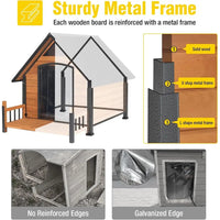 Heated Outdoor Dog House 50", Wood with Metal Frame, Adjustable Heating Pad, Insulated Liner & Porch