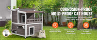 Outdoor Cat House 32", 2-Story Cedar Shelter with Balcony, Openable Roof & Door Curtain