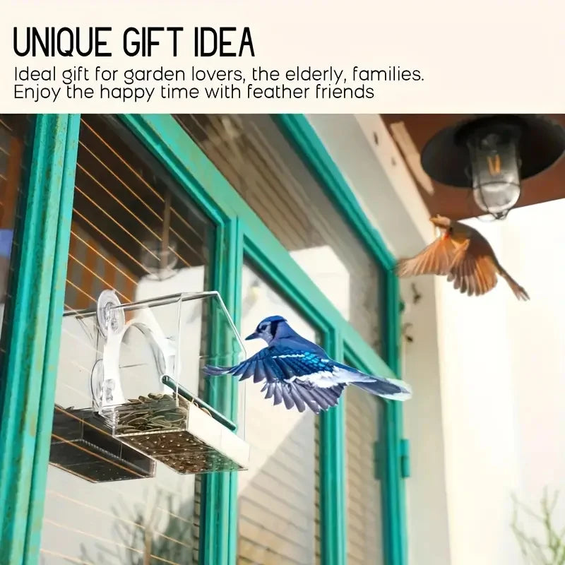 Bird Feeder for Windows 5.9", Clear Acrylic House with 3 Strong Suction Cups