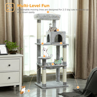 Cat Tree 143cm, 5-Level with Sisal Posts, Hammock, Condo & Top Perch