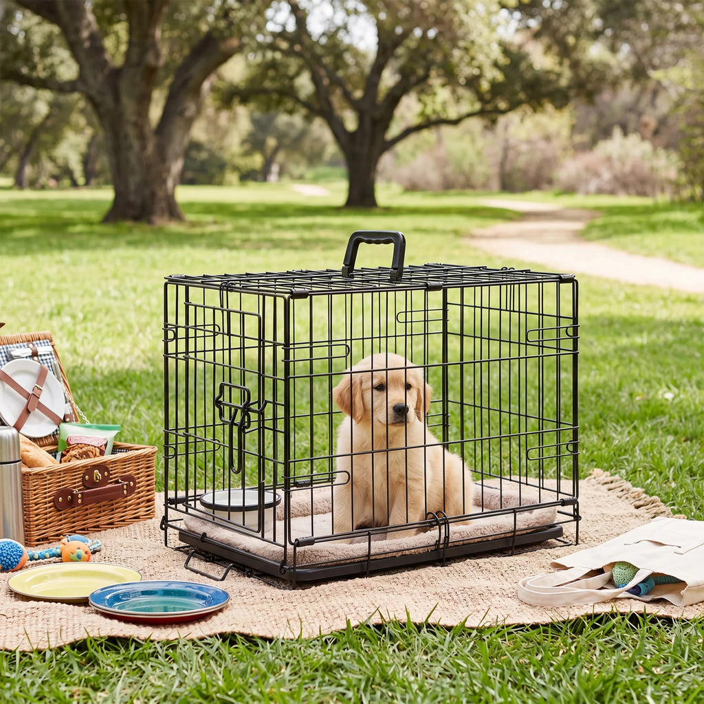 Folding Dog Crate 18", Metal Wire with Slide-Bolt Latch, Removable Tray & Carry Handle