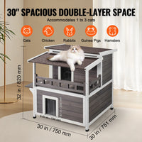 Outdoor Cat House 32", 2-Story Cedar Shelter with Balcony, Openable Roof & Door Curtain