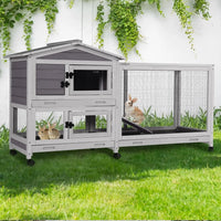 Rabbit Hutch 2-Story, Chew-Proof Wood with Metal Frame, 6 Locking Casters & 3 Pull-Out Trays
