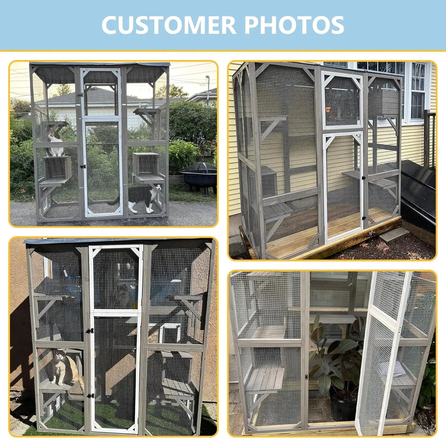 Catio Walk-In 67.7", Fir Wood with 5 Platforms, 2 Napping Houses & Window Access