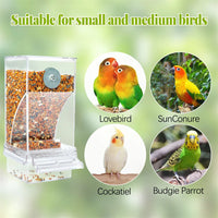 Bird Feeder for Cages 7.3", No-Mess Acrylic Seed Hopper with Husk Tray