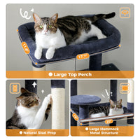 Cat Tree 143cm, 5-Level with Sisal Posts, Hammock, Condo & Top Perch
