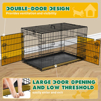 Dog Crate 36"–48", Folding Metal Wire with Double Doors, Divider Panel & Leak-Proof Tray