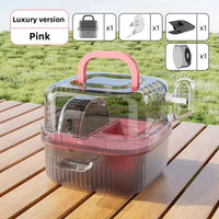 Portable Hamster Travel Carrier 8", Lightweight Breathable Carry Box with Handle & Water Bottle
