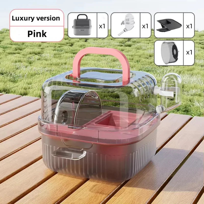 Portable Hamster Travel Carrier 8", Lightweight Breathable Carry Box with Handle & Water Bottle