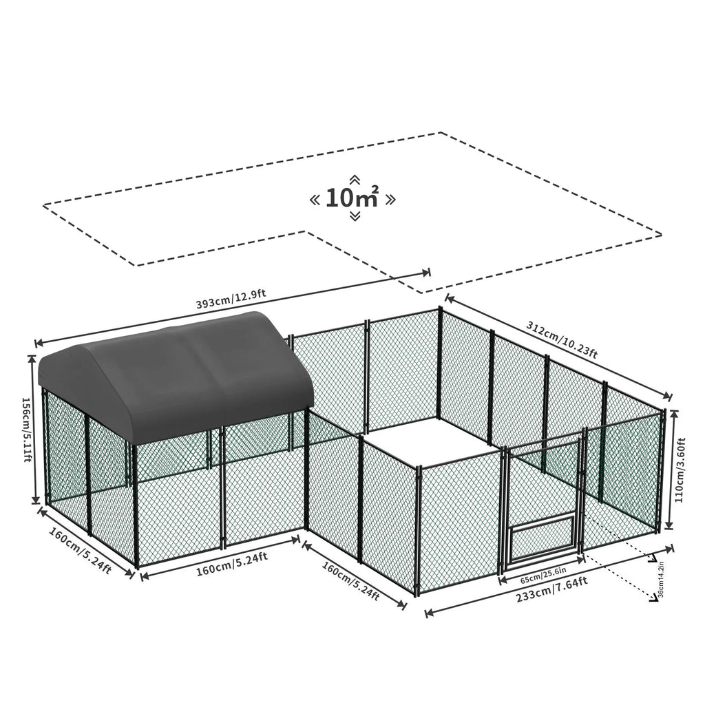 Walk-In Chicken Coop Run 12.9 × 10.2 ft, Galvanized Steel Pen with Waterproof Cover, Lockable Door & Ground Stakes