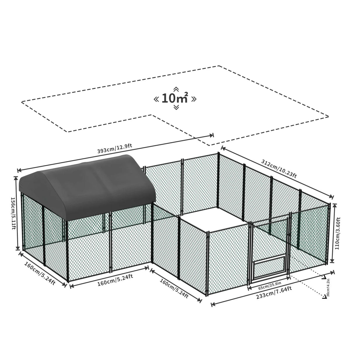 Walk-In Chicken Coop Run 12.9 × 10.2 ft, Galvanized Steel Pen with Waterproof Cover, Lockable Door & Ground Stakes