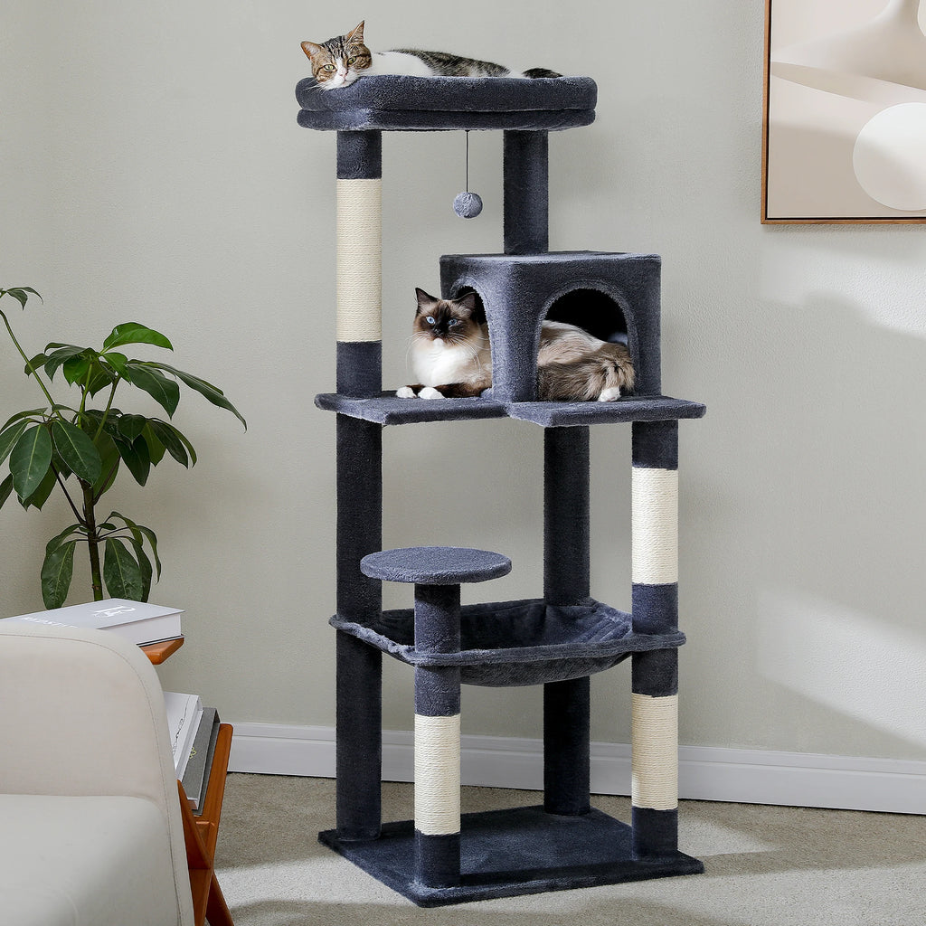 Cat Tree 143cm, 5-Level with Sisal Posts, Hammock, Condo & Top Perch