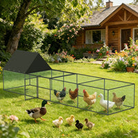 Chicken Coop Run 125", Metal Tunnel Pen with Nylon Netting, Waterproof Cover & Ground Pegs