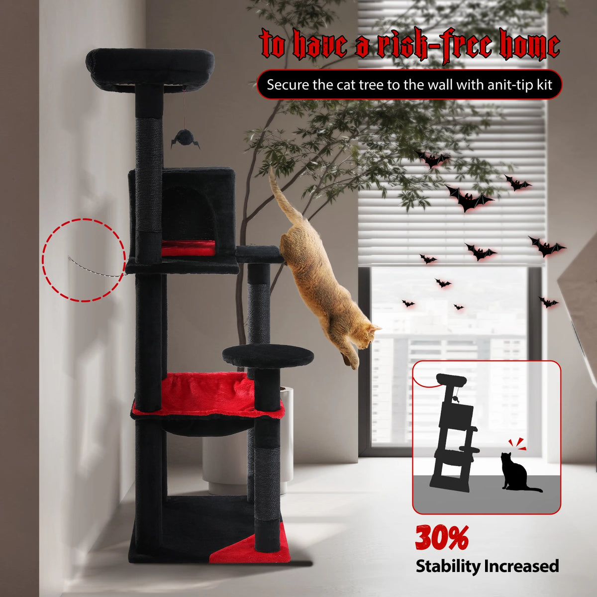 Cat Tree 143cm, 5-Level with Sisal Posts, Hammock, Condo & Top Perch