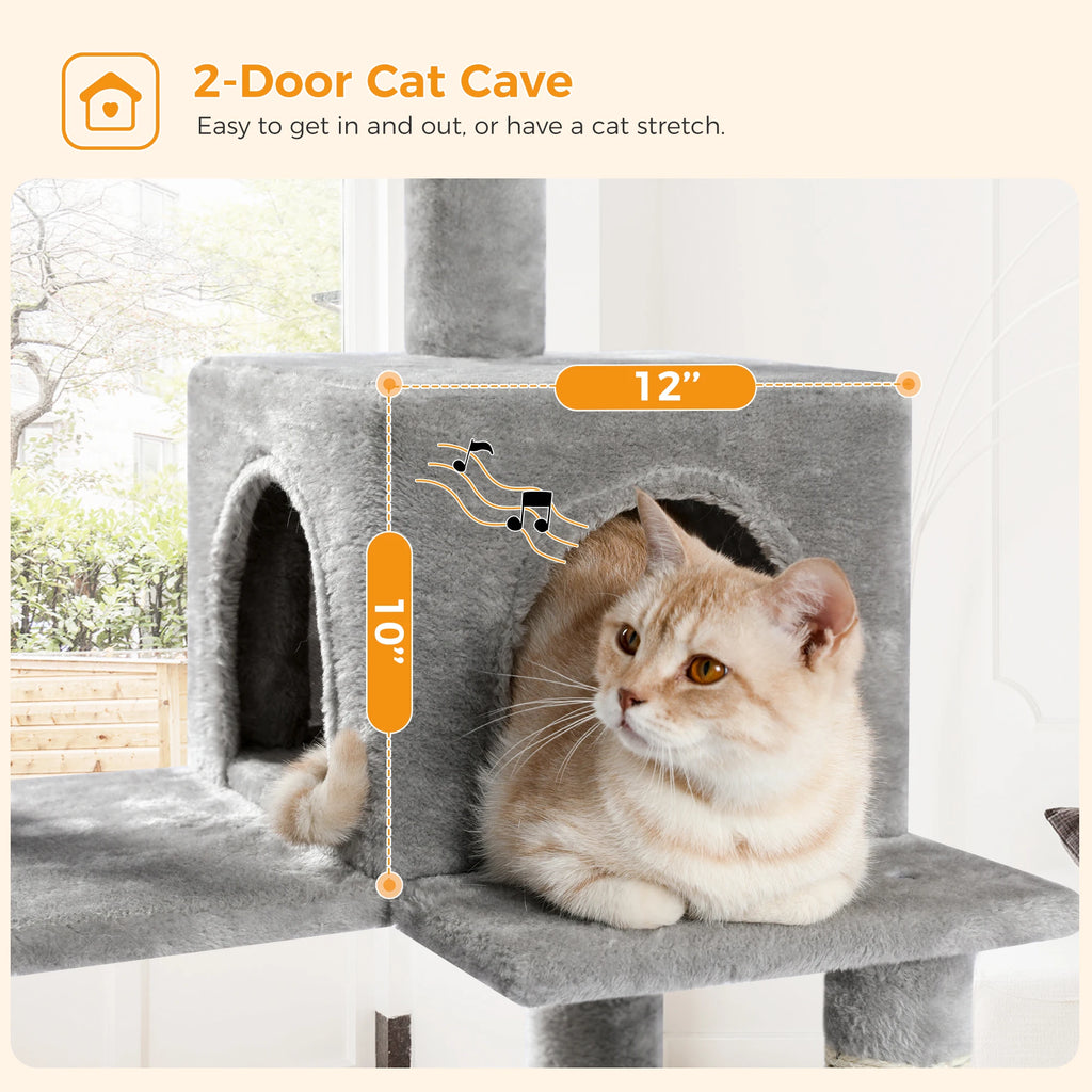 Cat Tree 143cm, 5-Level with Sisal Posts, Hammock, Condo & Top Perch