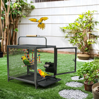 Bird Cage Travel Carrier 23", Wrought Iron Mesh with Wood-Grip Handle, Side Feeder Doors, Wood Perches & Pull-Out Tray