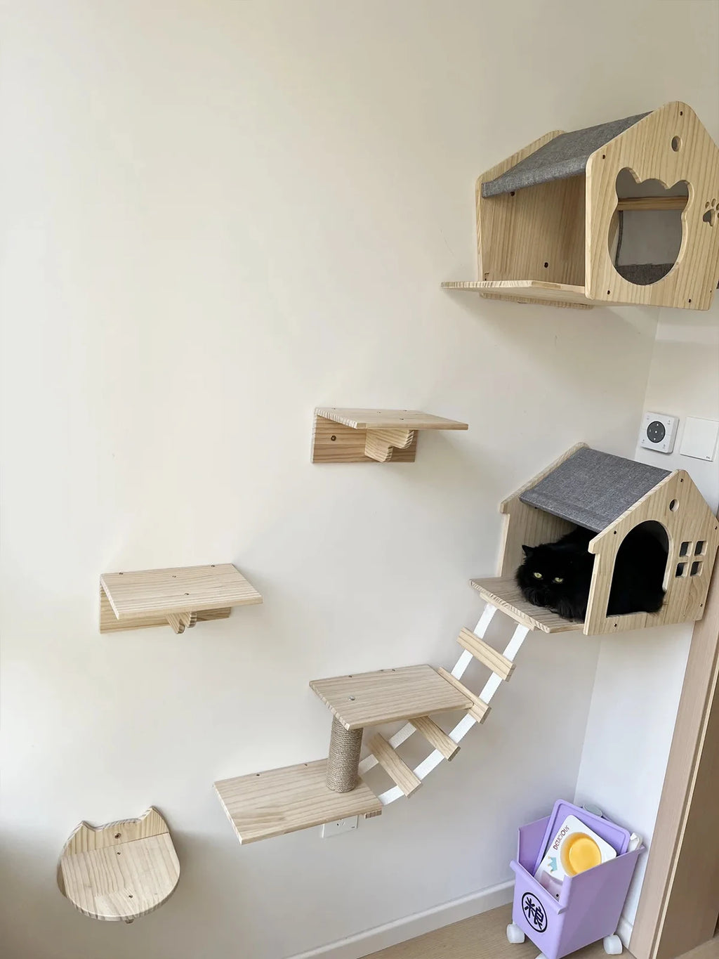 Cat Wall Shelves Climbing System, House & Bridge Set for Indoor Cats