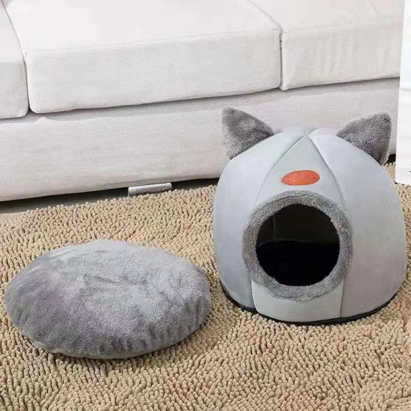 Cat House Cave Bed 13"–16", Cozy Enclosed Design with Removable Plush Cushion