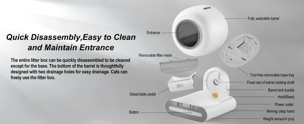 Automatic Litter Box 65L, Self-Cleaning Enclosed Drum with App Control & Low Entry