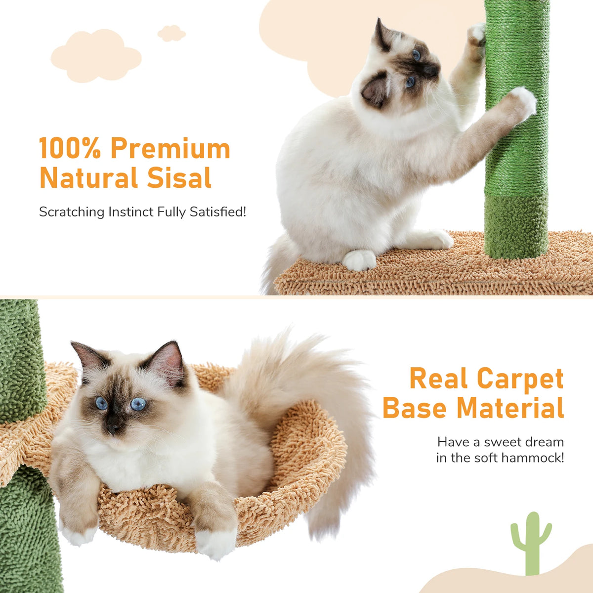 Cat Tree Cactus Floor to Ceiling 90"–108", 5 Levels with Sisal & Hammock