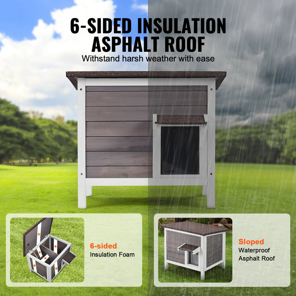 Outdoor Cat House 21", Cedar Shelter with Openable Roof, Elevated Legs & Door Flap