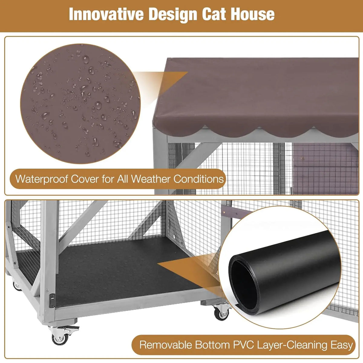 Catio Tower on Wheels 62.8", 4-Tier with Condo, Hammock & Window Access