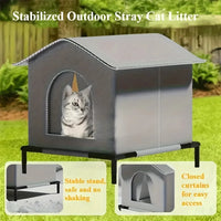Cat House Outdoor 13"–16.5", Waterproof Elevated Shelter with Reversible Mat