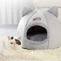 Cat House Cave Bed 13"–16", Cozy Enclosed Design with Removable Plush Cushion