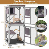 Catio Tower on Wheels 62.8", 4-Tier with Condo, Hammock & Window Access