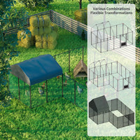 Walk-In Chicken Coop Run 12.9 × 10.2 ft, Galvanized Steel Pen with Waterproof Cover, Lockable Door & Ground Stakes