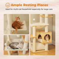 Cat Tree Floor to Ceiling 93"-101", Wooden Tower with Hammock, Condo & Sisal Posts