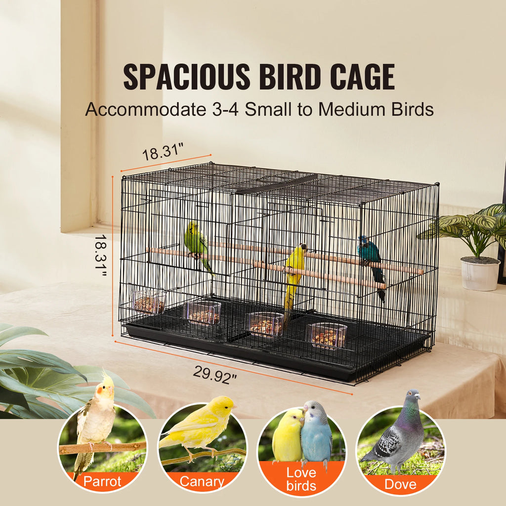 Bird Cage 30", Stackable Steel Flight Cage with Side Carry Handles & Slide-Out Tray