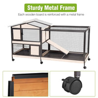 Rabbit Hutch 2-Story, Chew-Proof Wood with Metal Frame, 6 Locking Casters & 3 Pull-Out Trays