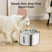 Cat Water Fountain 2.2L, Stainless Steel with Motion Sensor, 30dB Quiet Pump & Water Level Window