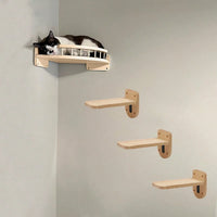 Cat Wall Shelves Corner Set, 12.4" Curved Perch with 3 Steps & Hammock