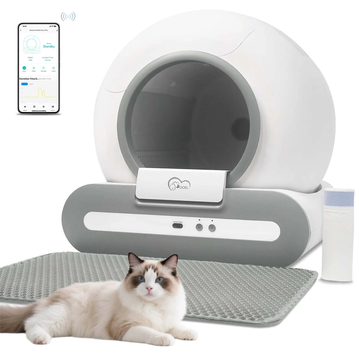 Automatic Litter Box 65L, Self-Cleaning Enclosed Drum with App Control & Low Entry