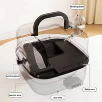 Portable Hamster Travel Carrier 8", Lightweight Breathable Carry Box with Handle & Water Bottle