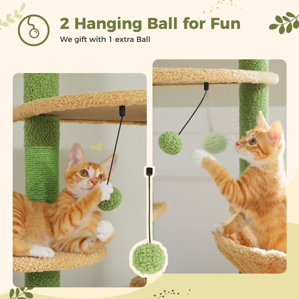 Cat Tree Floor to Ceiling 93"-101", Wooden Tower with Hammock, Condo & Sisal Posts